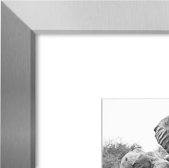 Americanflat 8x8 Picture Frame - Matted to 4x4 - Engineered Wood - Silver | Shatter-resistant glass, wall or tabletop display with included easel, sawtooth hangers included