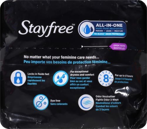 Stayfree Ultra Thin Overnight Pads with Wings, For Women, Reliable Protection and Absorbency of Feminine Moisture, Leaks and Periods, 28 Count