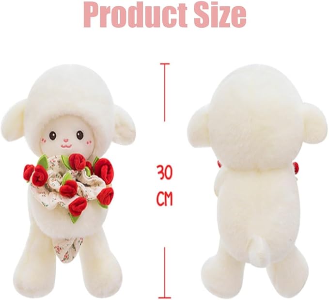 Baby Sheep Bouquet, 11.8IN Rose Baby Sheep Bouqet Plush Toy with Removable Hat Turn into a Bouquet, Hand-Flower Cute Sheeps Stuffed Lamb Plush Toy for Home Bedroom Decor, Holiday Birthday Gifts(#C)