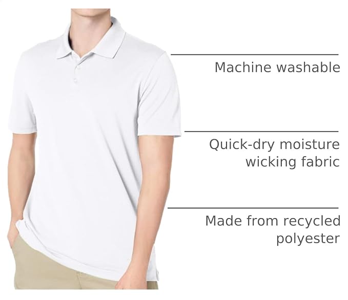 Amazon Essentials Men's Moisture Wicking Golf Polo Shirt, Short Sleeve, Slim-Fit, Quick-Dry, Active Wear