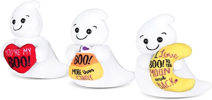 My OLi 6" Stuffed Ghost Plush Toys Set - Halloween Decorations Dolls with Heart, Candy Corn & Moon - Pack of 3 Cute Ghost Ornaments for Kids