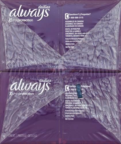 Always Panty Liners for Women Anti-Bunch Xtra Protection Daily Liners, Long, Unscented 108 Count (Pack of 4)