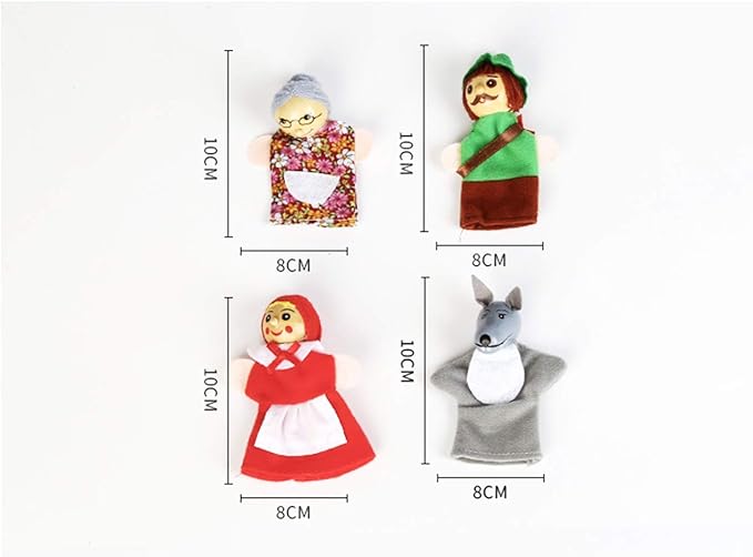 Little Red Riding Hood Finger Puppet Set, 4Pcs Storytelling Toy for Kids & Preschool, Party Favors & Parent-Child Play (Includes Little Red Riding Hood, Big Bad Wolf, Grandmother & Hunter)