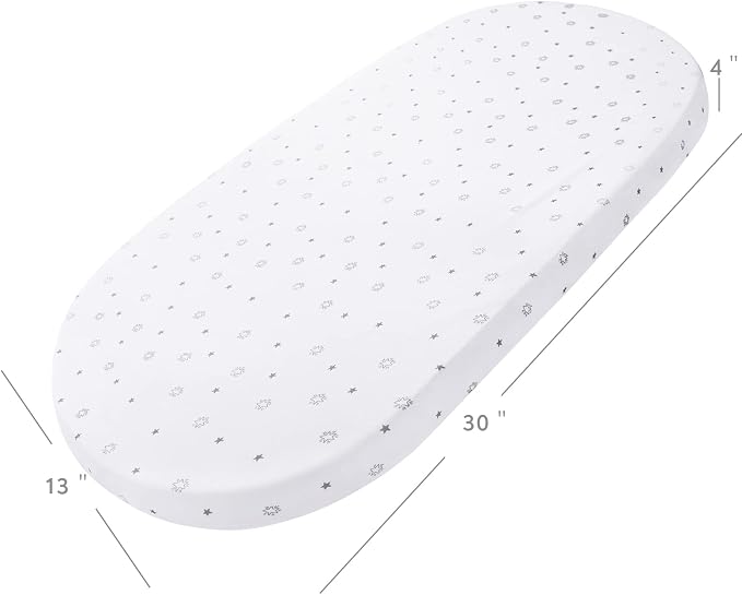 Bassinet Fitted Sheets Fit for UPPAbaby, SNOO, Chicco LullaGo Anywhere Bassinet and 13" x 30" Mattress Pad, 2 Pack for Baby Boy/Girl, Ultra Soft & Stretchy, Grey & White Star