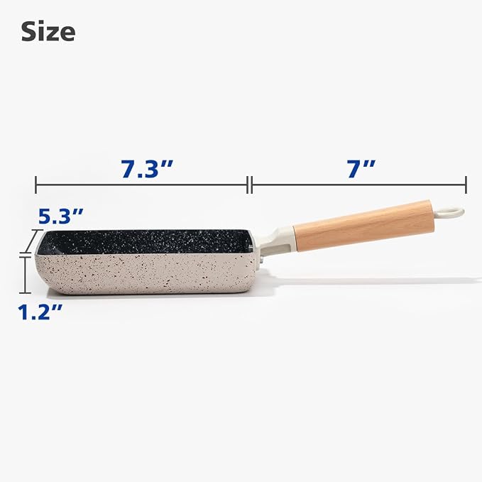 Ceramic Coating Square Japanese Tamagoyaki Omelette Small Skillet, Non-stick Rectangle Egg Roll Pan with Wood Handle