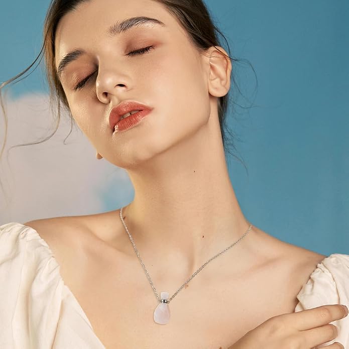 SUPERFINDINGS 2Pcs Perfume Bottle Necklace Essential Oil Diffuser Necklace Natural Crystal Perfume Bottle Pendant with 304 Stainless Steel Chain Gemstone Vial Pendant for Woman Men