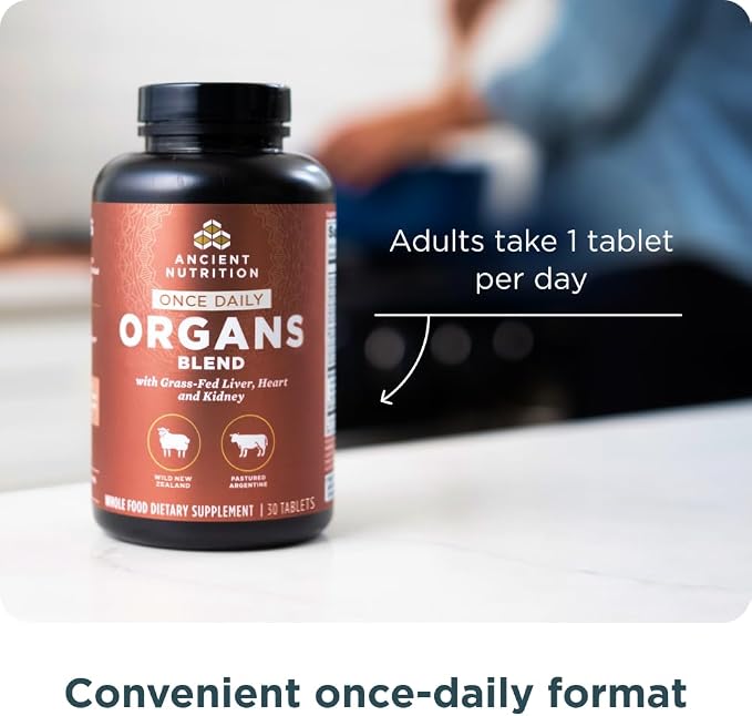 Ancient Nutrition Organ Supplements, Once Daily Grass-Fed and Wild Organ Complex Capsules, Liver, Heart, Kidney Supports Organ, Cognitive, and Immune System Health, 30 Ct