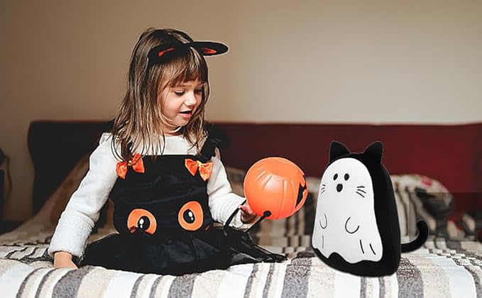 Halloween Cat Ghost Plush Cat Stuffed Animal Cute Halloween Plushies Pillow Soft Plushie Doll Gifts for Kid Decor (10 Inch)