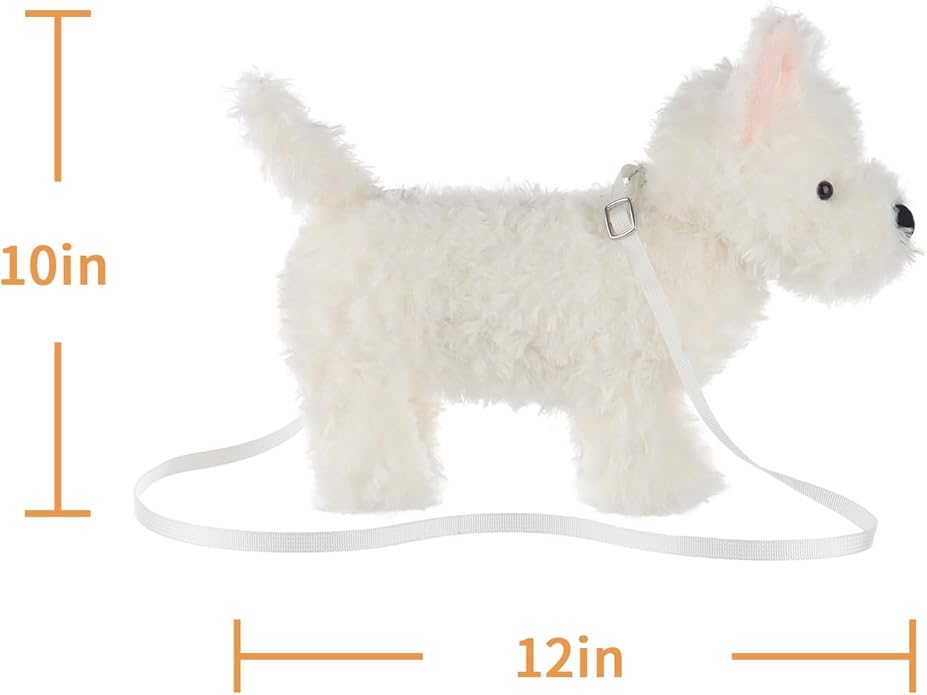 Apricot Lamb West Highland Dog Shaped Crossbody Plush Purse for Toddlers and Teen Girls, Stuffed Animal Shoulder Bag, Kids Fashion Handbags