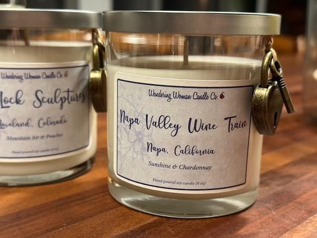 Wandering Woman Candle Company 8 oz Soy Wax Candle (Napa Valley Wine Train: Sunshine & Chardonnay)