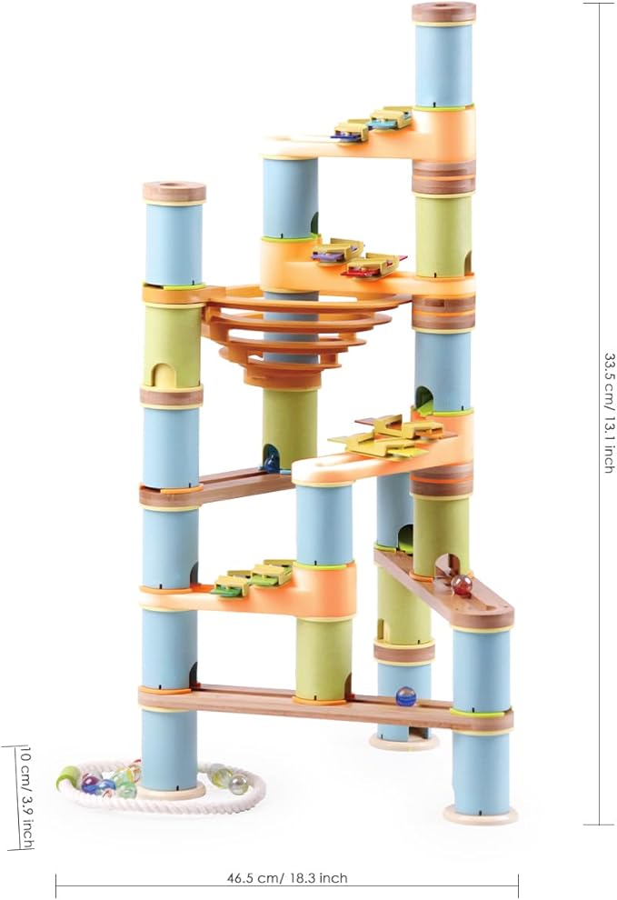 Marble Run Building Toys for Kids, 98 Pcs Bamboo Marble Race Track with Glass Marbles, Building Blocks and STEM Toys for Boys and Girls for Kids 4-6