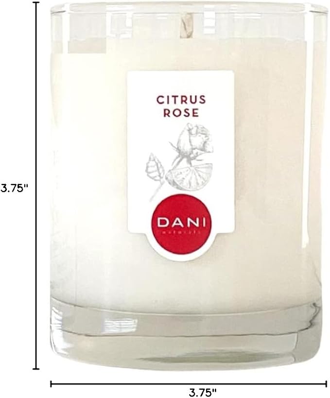 DANI Naturals Citrus Rose 100% Soy Wax Candle, Non-Toxic, 7.5oz | Vegan,soy wax candle,Clean-burning with organic cotton wick,Bright citrus rose scent,Made in USA