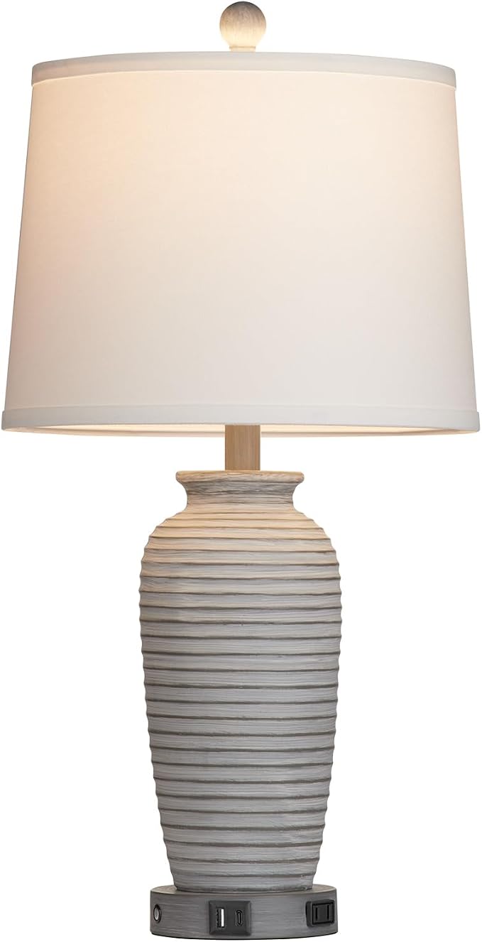 CINSARY 25" Farmhouse Jar Table Lamps Set of 2, 3 Way Touch Control Rustic Bedside Lamps with USB A+C Ports & AC Outlet, Pot Nightstand Lamps for Bedroom Living Room (LED Bulbs Included)