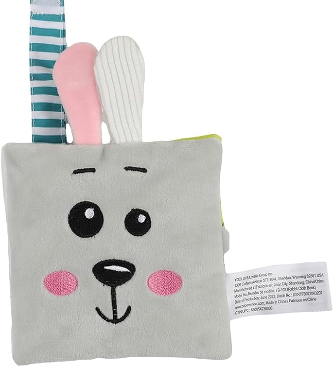 bebe mondo Bunny Baby Mirror Toy – Soft Crinkle Cloth Book for Tummy Time, Easter Baby Gift, Infant Sensory Toys 0-6-12 Months, Rabbit Touch & Feel Developmental Book, Shower Gift for Boys Girls