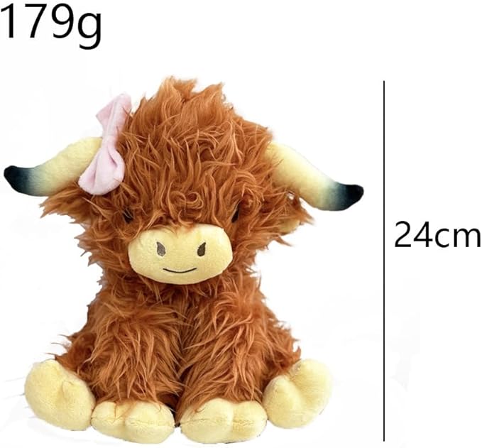 Highland Cows Stuffed Animals Plush, Cute Fluffy Bowknot Highland Cow Plushies Figure Toys Decor Gifts for Kids Baby Girls Boys