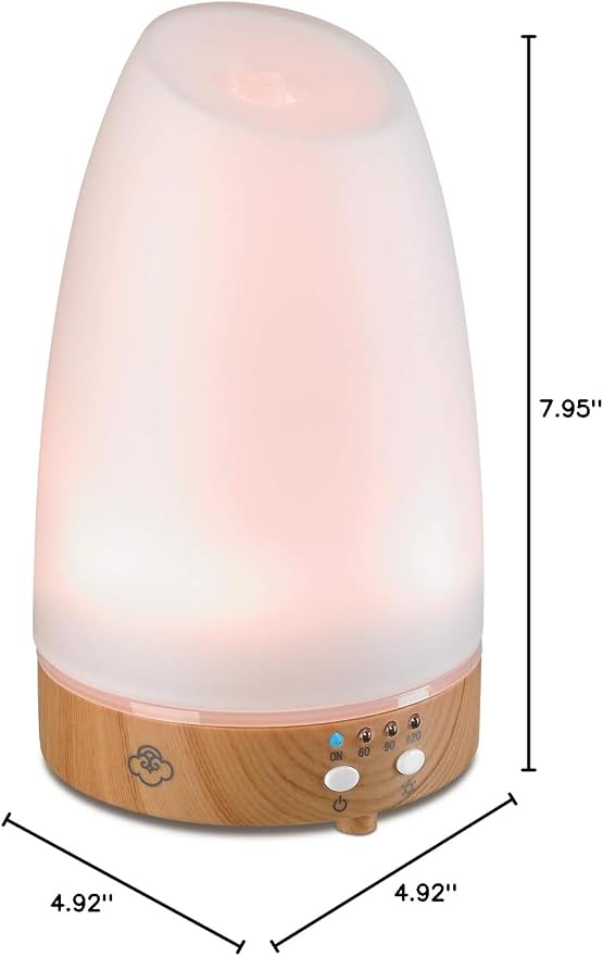Serene House Ultrasonic Astro Aromatherapy Essential Oil Cool Mist Diffuser – 7-Color Calming Light Display with Timer Control, Automatic Shut-Off (White Cover/Light Wood Base, 90ml)