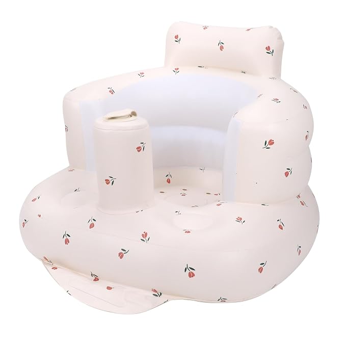 AirSwim Inflatable Baby Chair, Inflatable Baby Seat for Babies 3 Months and Up, Summer Blow Up Chair with Built in Air Pump, Infant Floor Seats for Learning to Sit, Palying, Camping, Tulip