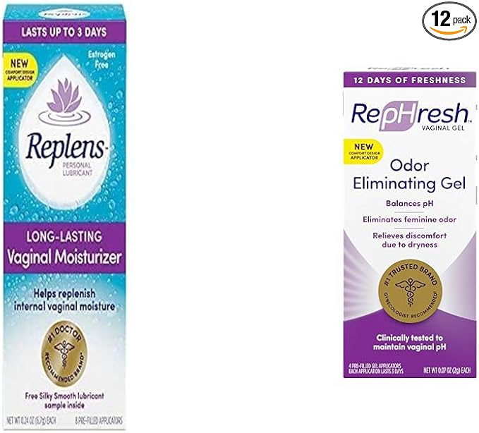 Replens Long-Lasting Vaginal Moisturizer, 8ct with Single-use applicator & RepHresh Odor Eliminating Vaginal Gel, 4ct (0.07oz)