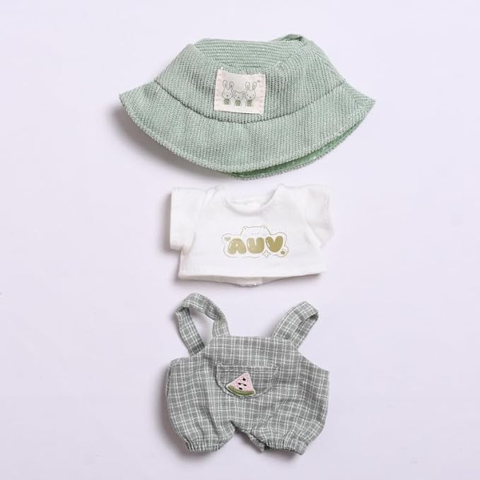 Clothes for 17cm Doll Overalls&hat Clothes Accessories(No Doll), Cute Outfit Suitable for 6.69inch (17cm) Doll Soft Cotton Clothing Replacement