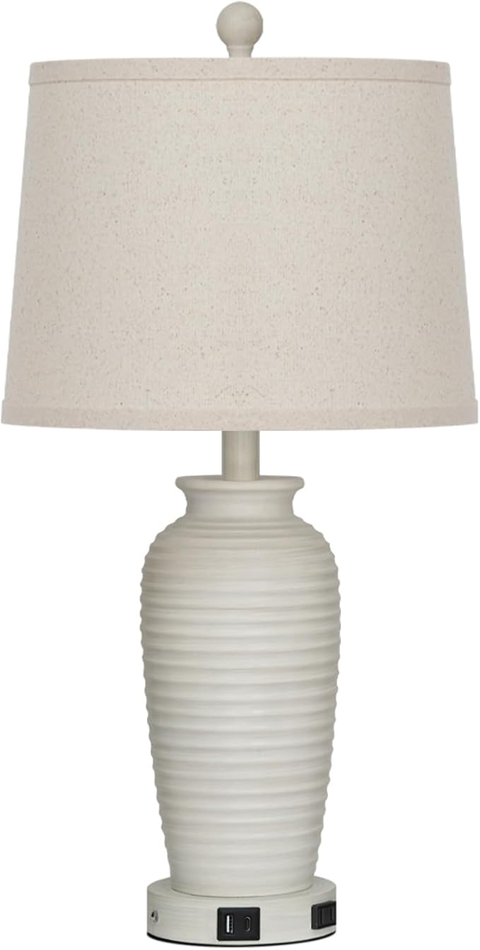 CINSARY 25" Vintage Farmhouse Jar Table Lamps, Single Rustic Bedside Lamp with USB A+C Ports & AC Outlet, Nightstand Lamps for Living Room, Bedroom, End Table, Cream(LED Bulb Included)