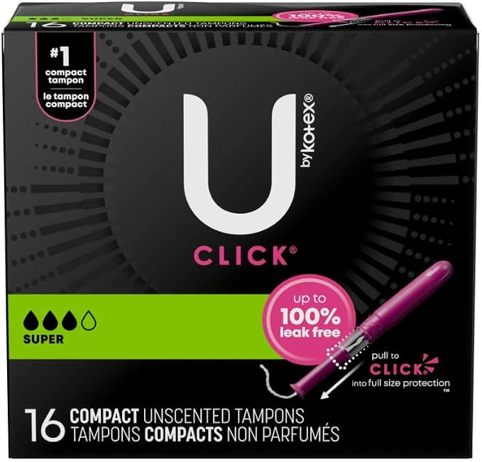 U by Kotex Click Compact Tampons, Super Absorbency, Unscented, 16 Ct (Pack of 4)