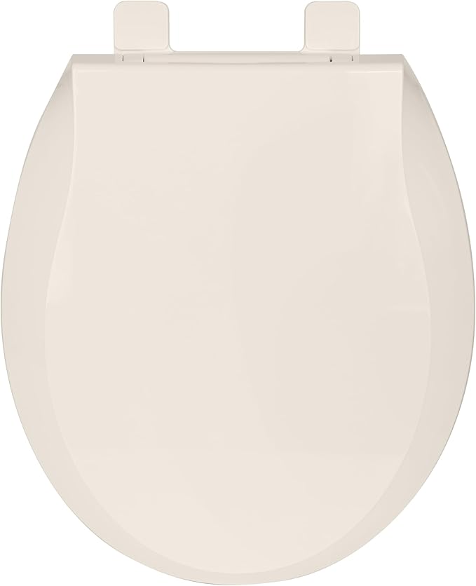 17 Inch Round Commercial Toilet Seat, Almond Soft-Close Quiet Lid with Durable Polypropylene, Never-Loosen and Potty Training Feature for Standard Toilets