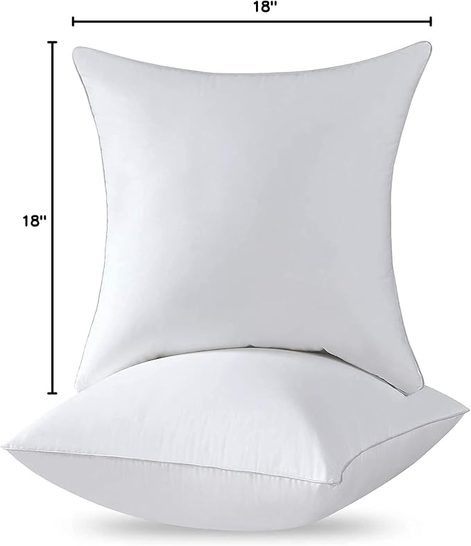 Qeils 18 x 18 Pillow Inserts Set of 2 White Throw Pillow Inserts with Soft Polyester Cover - Rectangle Square Interior Sofa Pillow Inserts Decorative Pillow Insert White Couch Pillow