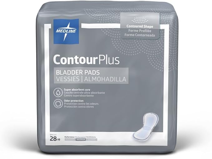 Medline ContourPlus Bladder Control Incontinence Pads, Maximum Absorbency, 6.5" x 13.5", 28 Count (Pack of 6)