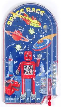 Schylling Space Race Pinball Game - Portable Retro Pinball Toy - Sturdy Construction with Lever, Metal Balls, and Classic Space Design - Ages 3 and Up