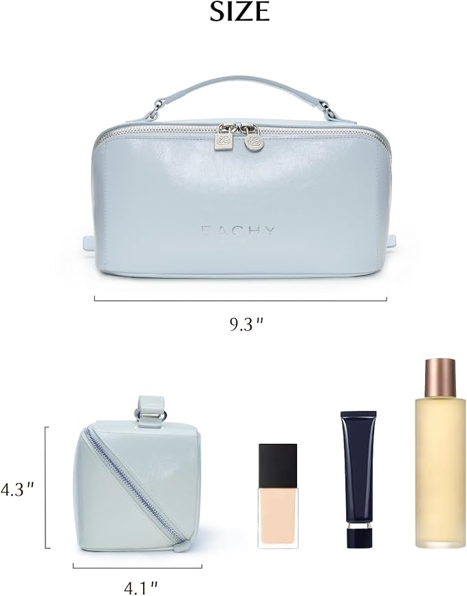 EACHY Travel Makeup Bag, Large Capacity Cosmetic Bag for Women, Waterproof PU Leather, Flat Open Portable Toiletry Bag for Skincare, Brushes & Travel Essentials