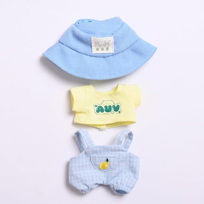 Clothes for 17cm Doll Overalls&hat Clothes Accessories(No Doll), Cute Outfit Suitable for 6.69inch (17cm) Doll Soft Cotton Clothing Replacement