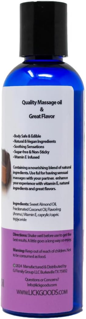 Lick Chocolate and Caramel Massage Oil – Decadent Dessert-Inspired Edible Massage Oil with Almond Oil & Vitamin E, Smooth Glide for Couples Massage, 4 oz