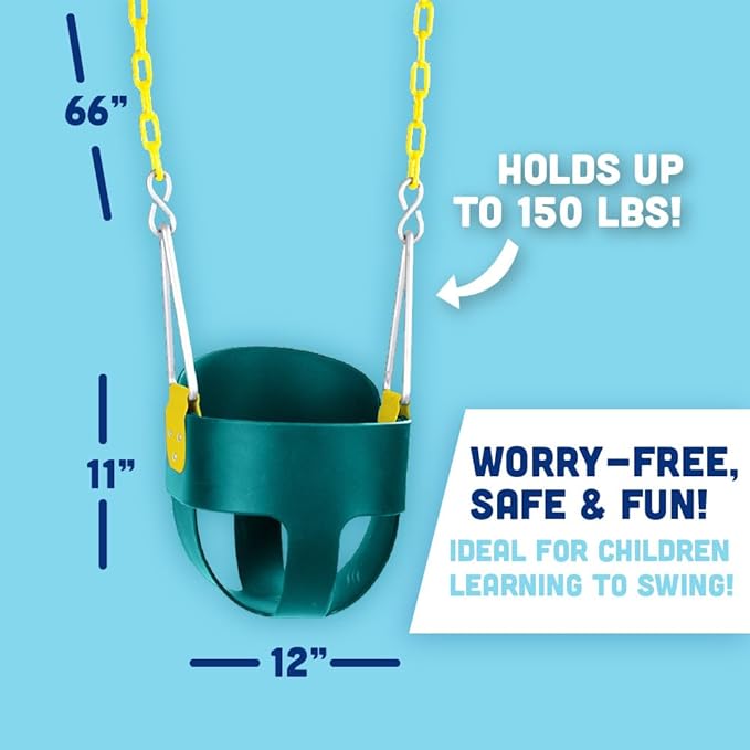 Squirrel Products High Back Full Bucket Toddler Swing Seat with Plastic Coated Chains - Swing Set Additions & Replacements - Outdoor Play Equipment - Green