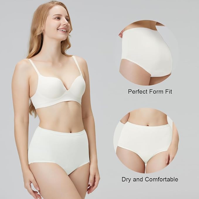 BATTEWA Incontinence Underwear for Women Washable, Leak Proof Underwear High Waist Cotton,Bladder Leakage 50ML (5White, 5X-Large, 5 Pack)