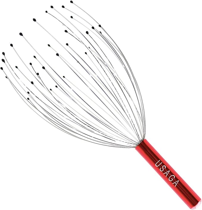 USAGA 36 Fingers Head Massager Scalp Massager Head Scratcher, Stocking Stuffers Gift for Scalp Body Relaxing (Red)