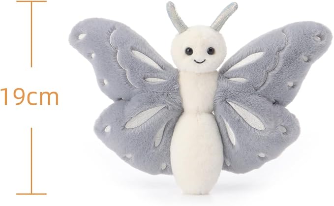 Apricot Lamb Gray Butterfly Stuffed Animals for Kids, Soft Cute Plush Toys for Baby Girl and Boy, 7.5 Inches