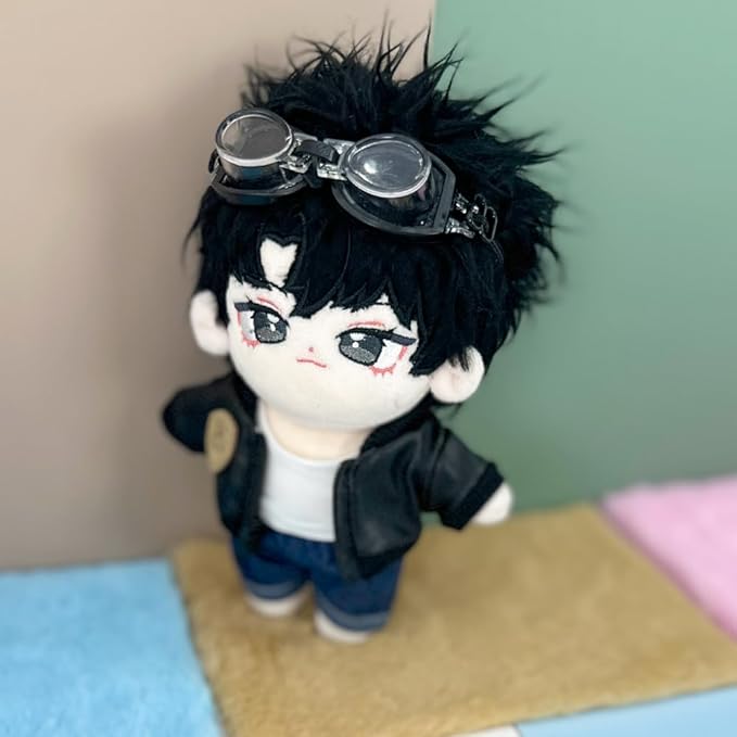 niannyyhouse 17cm Doll Clothes Jacket Jeans Vest Glasses Flight Suit 15cm Stuffed Doll Dress Up Accessories (Black+Gray)