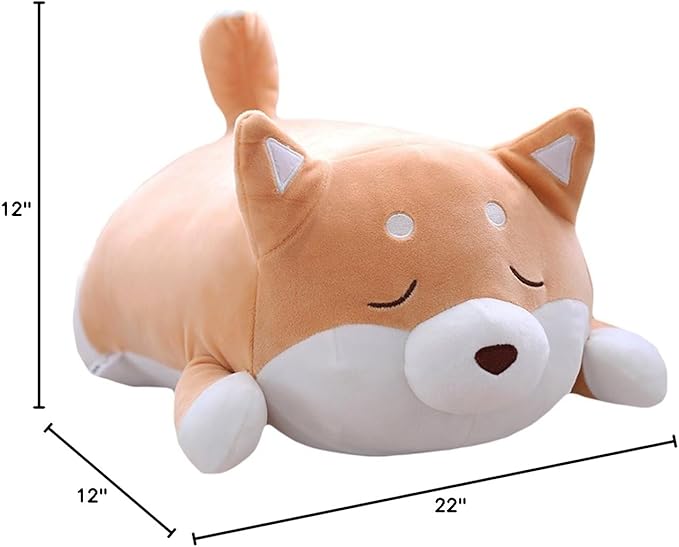 Shiba Inu Dog Plush Pillow, Cute Corgi Akita Stuffed Animals Doll Toy Gifts for Valentine's Gift, Christmas,Sofa Chair, Brown Blink, 22.8"