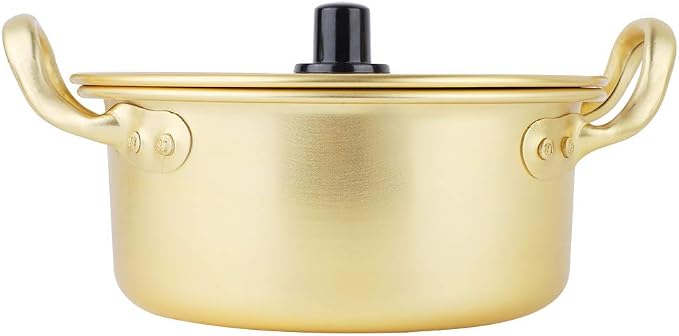 Noodle Pot Korean Ramen Stockpot Yellow Aluminum Noodles Cooking Pot Rapid Instant Noodle Cooker Double Handle Cookware (16cm)
