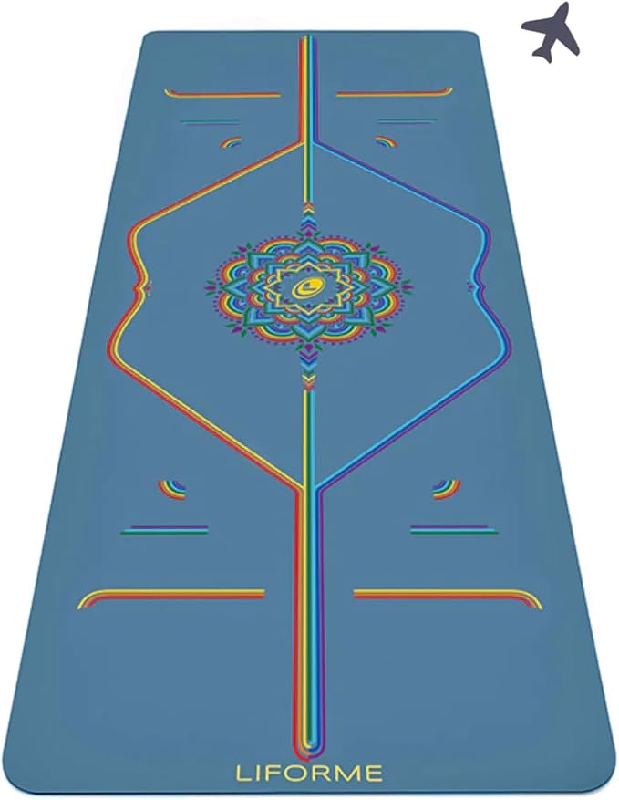 Liforme Travel Yoga mat – Patented Alignment System, Warrior-Like Grip, Non-Slip, Eco-Friendly, Ultra-Lightweight and Sweat Resistant, Made with Natural Rubber