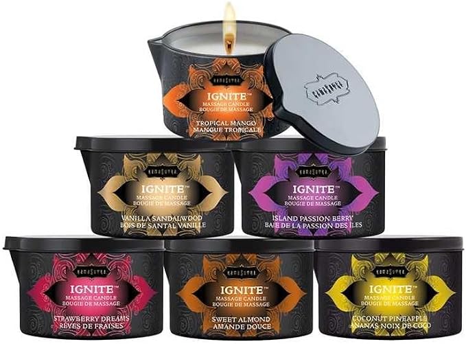 KAMA SUTRA Ignite Massage Candle - Coconut Oil and Soy Based - Strawberry Dreams Scented, 6 oz Candle Melts into a Warm Massage Oil, Couples Massage, Pour Spout Massage Candle