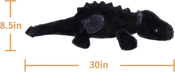 Apricot Lamb Lying Dragon Plush Stuffed Animals for Kids, Soft Cute Dinosaur Plushies Toys for Baby Girl and Boy, Fluffy Lying Dragon Black