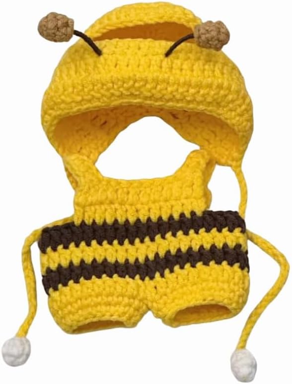 Handmade Crochet Bee - Themed Outfit Set for 17cm/6.7’’ Collectible Figures - Yellow with Hood & Striped Overalls