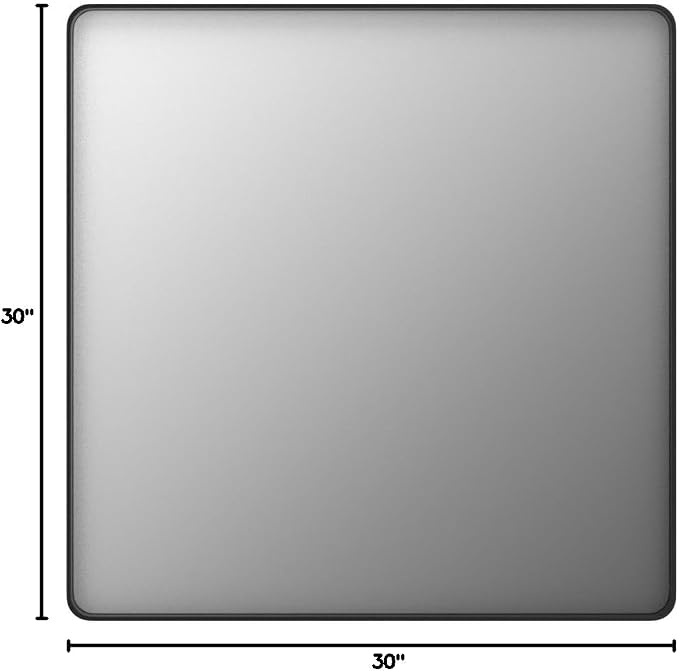 LOAAO 30x30 Inch Black Metal Framed Bathroom Mirror | Matte Black, Rounded Rectangle, Anti-Rust, Hangs Horizontally or Vertically