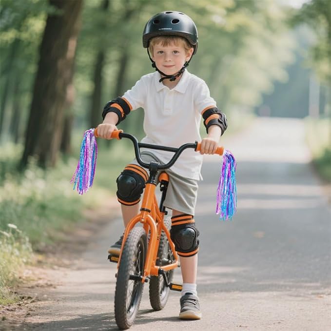 PLATT Kid's Bicycle Handlebar Streamers Colorful Ribbons Tassel for Girls Boys Bicycle Handlebar Scooter Handgrip (shiny blue purple 1Pair)
