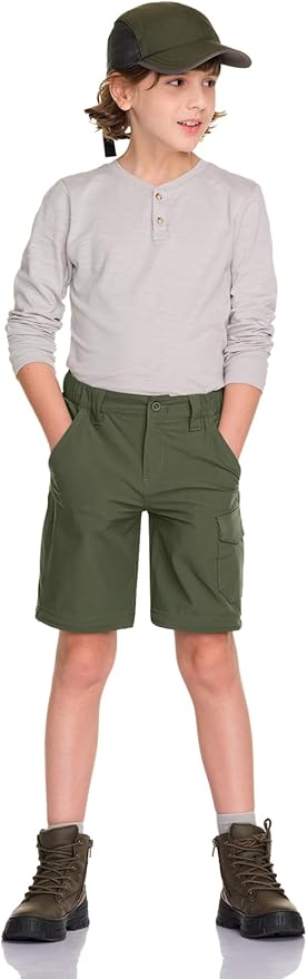 CQR Kids Youth Hiking Cargo Pants, UPF 50+ Quick Dry Convertible Zip Off Pants, Outdoor Camping Pants
