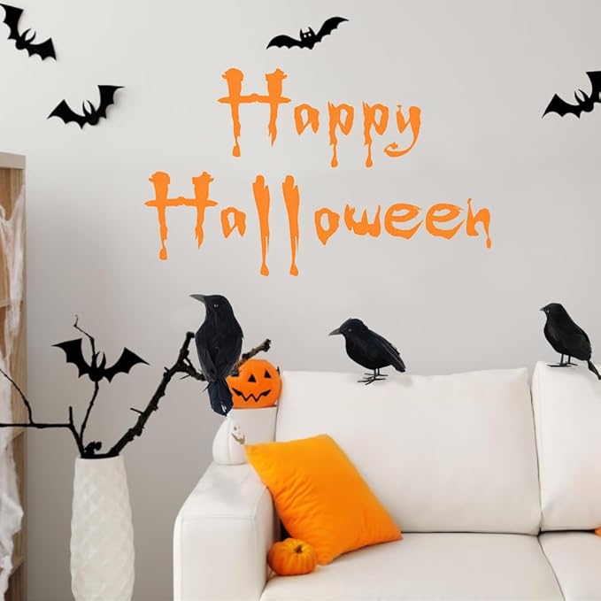 AEVBSOY 3 Pack Black-Feathered Crows Halloween Decorations - Realistic Artificial Handmade Black Feathered Crows for Halloween Party & Outdoor/Indoor Decorations