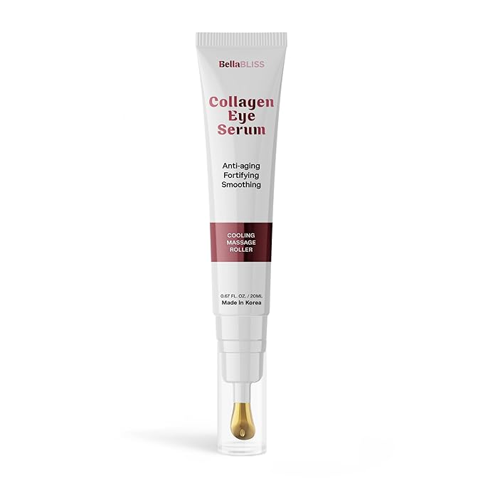 BellaBLISS Collagen Eye Serum with Cooling Roller – Under Eye Treatment for Puffiness, Dark Circles & Fine Lines – Anti-Aging, Hydrating Formula – Made in Korea – 20 ML – Pack of 2