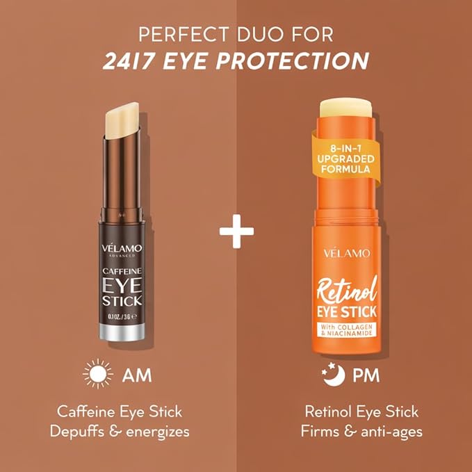Retinol Under Eye Balm Stick: Korean Retinol Eye Cream for Dark Circles, Puffiness, Eye Bags, Wrinkles & Fine Lines - 8-IN-1 Formula with Collagen, Niacinamide, Peptides & Hyaluronic Acid 0.35 OZ 2Pcs