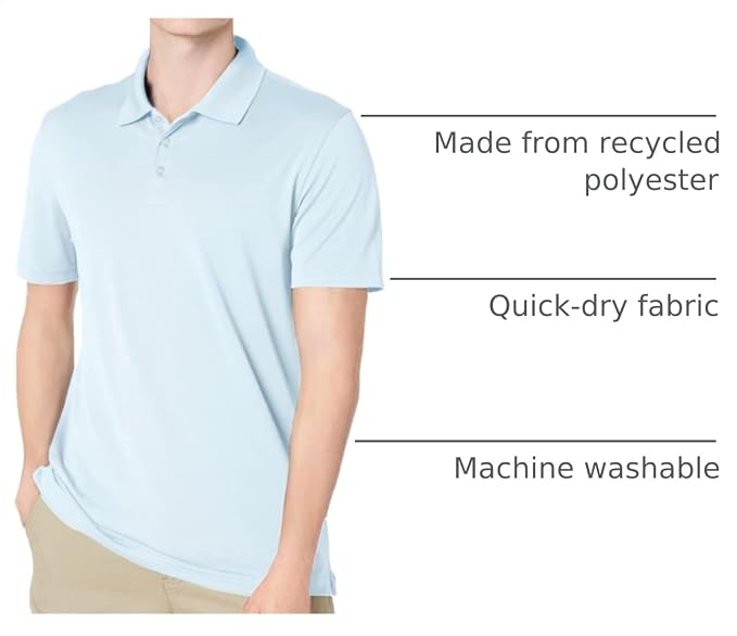 Amazon Essentials Men's Moisture Wicking Golf Polo Shirt, Short Sleeve, Slim-Fit, Quick-Dry, Active Wear